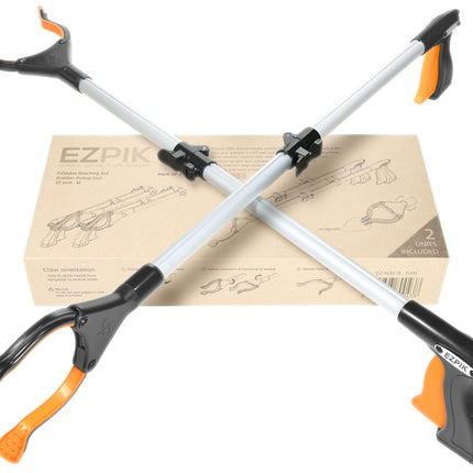 EZPIK® Grip Aid Tool Grabber Reacher + Magnets - Grabbers for Seniors, Trash Picker Upper Grabber - Trash Grabber Tool- Reacher Grabber Pickup Tool (Silver, 32″ (Pack of 2))