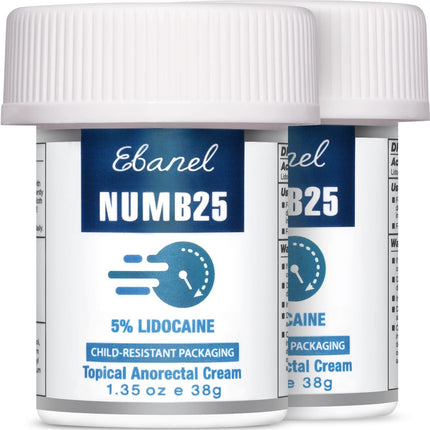 Ebanel 5% Lidocaine Numbing Cream, Pain Relief Cream Burn Itch Cream, 2-Pack Topical Anesthetic Lidocaine Cream Maximum Strength with Vitamin E for Local and Anorectal Uses, Hemorrhoid Treatment