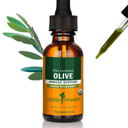 Herb Pharm Certified Organic Olive Leaf Liquid Extract Drops for Immune System Support, 1 Oz