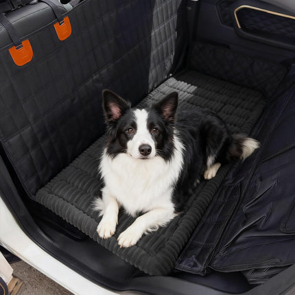 HYuMCCyhT Backseat Pet Bed Mat Dog Bed for Car Deluxe Dog Seat Covers Non-Slip Travel Pet Mat Fit for Backseat Extenders Car Seat Protector (Black, for Cars/SUV/Small Truck (54"×24.8"))