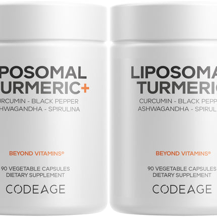 Codeage Organic Turmeric Supplement - 95% Curcumin Extract Pills - Liposomal Fermented Botanical Blend Black Pepper, Ashwagandha, Ginger, Stephania, Boswelia, Cumin, Digestive Bitters - 2 Pack