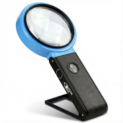 VisionAid Hands-Free Magnifying Glass with Stand, LED Lights, Loupe Handheld Illuminated Magnifier for Low Vision Seniors Coins Reading Jewelry