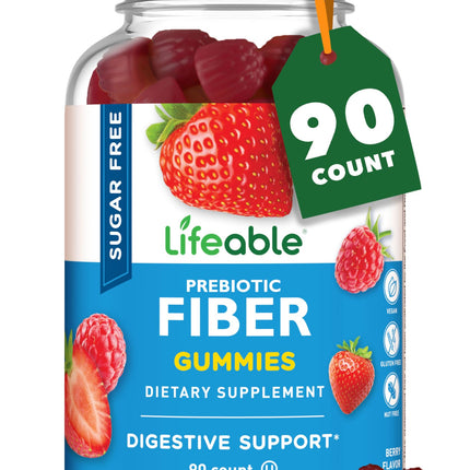 Lifeable Sugar Free Fiber Gummies for Adults | 4g | Great Tasting Fiber Supplement Gummies | Keto Friendly, Gluten Free, Vegan, Non GMO Prebiotic Fiber | for Digestive Health | 90 Gummies