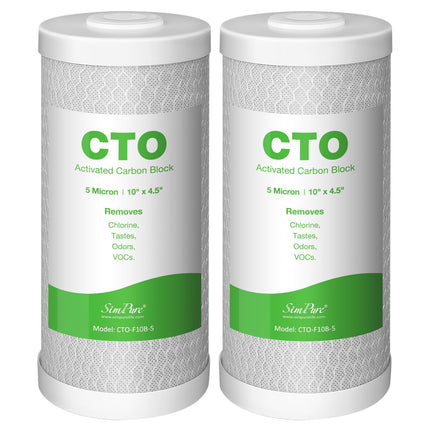SimPure Whole House Water Filter Cartridges 5 Micron 10" x 4.5" CTO Activated Carbon Block, For DB10P, DB10C-2, GE GXWH40L, GXWH35F, BB10, FXHTC, FC15B, 2 Pack