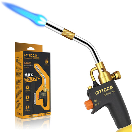 RTTOOA Propane Torch Head, GJ-8000pro High Intensity Torch Head, Trigger Start Gas Torch Kit for Propane, Pencil Flame Welding Torch Fuel by Mapp/Map/Propane, Soldering, Cooking（CSA Certified)
