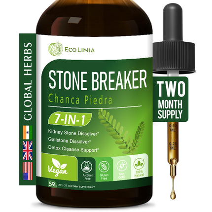 ECOLINIA Stone Breaker Chanca Piedra Extract Drops, Natural Kidney Stone & Gallstone Dissolver, Detox Cleanse Support, Herbal Supplement w/Horsetail Gravel Root and More. 2 oz