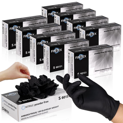 FINITEX Black Nitrile Disposable Gloves Exam Gloves 3.2mil 1000PCS(Medium)