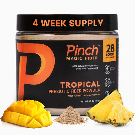 Pinch Magic Sugar Free Fiber Powder – Light Tropical Flavor Psyllium Husk with Bromelain & Vitamins C & D – Vegan, Gluten-Free, Clean Label, USA-Made, GMP-Certified – 28-Day Supply