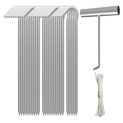 AAGUT Metal Tent Stakes Heavy Duty 9 Inch with Ties and T-Hook for Camping