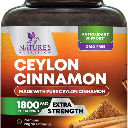Organic Ceylon Cinnamon Capsules - Extra Strength Certified Organic Ceylon Cinnamon 1800mg Per Serving Supplement Pill - Energy & Heart Support Antioxidant for Women & Men, Bottled USA - 240 Capsules