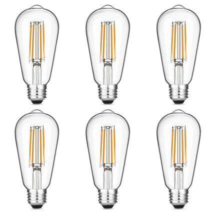 Gozelux Vintage LED Edison Bulbs 6W, Equivalent 60W Incandescent, Warm White 2700K, ST58 Antique LED Filament Bulbs with 90+ CRI, E26 Medium Base,Dimmable, Clear Glass, Pack of 6
