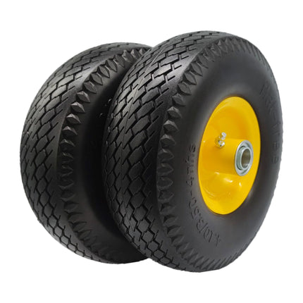 Flat Free 4.10/3.50-4 Tire with 3/4 & 5/8 Axle Bore, 3.5” Center Hub 10 inch Solid Tire Replacement for Hand Truck/Wagon/Garden Cart/Wheelbarrow/Dolly(Set of 2)