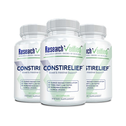 Research Verified ConstiRelief - The best Supplement for Constipation Relief on the market - with L. Acidophilus for long term health and prevention. 100% back guarantee! (Pack of 3)
