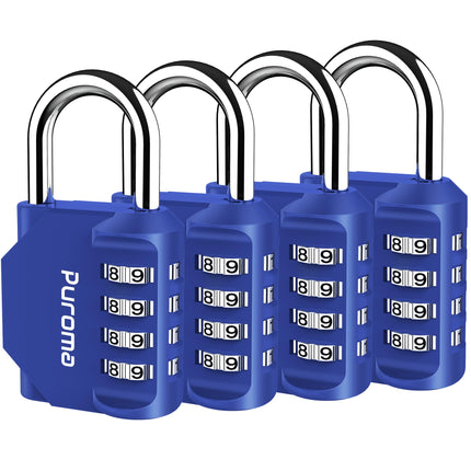 Puroma 4 Pack Combination Lock for Locker 4 Digit Outdoor Waterproof Padlock for School, Gym, Sports, Fence, Toolbox, Gate, Case, Outdoor, Hasp Storage, Cabinets (Blue)