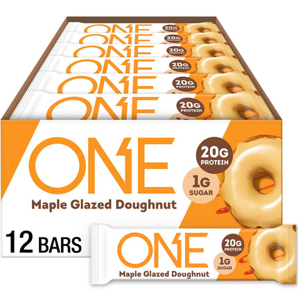ONE Protein Bars, Maple Glazed Doughnut, Gluten Free with 20g Protein and 1g Sugar, Pantry Staples, 2.12 oz (12 Count) (Pack of 6)