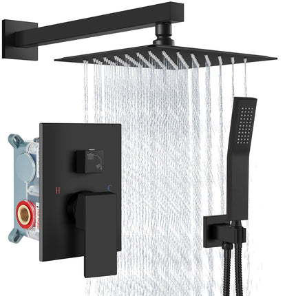 Aolemi Shower Faucet Set Rain Shower System with Handheld Spray Bathroom Shower Combo Rough-in Valve and Shower Trim Kit Included Matte Black 8 Inch Wall Mount Shower Head