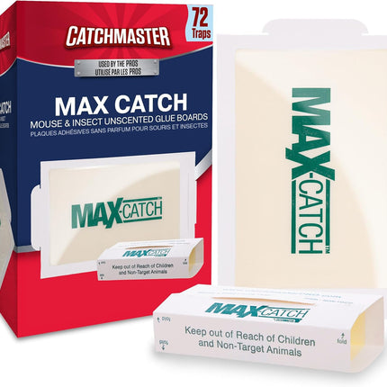 Catchmaster Max-Catch Mouse & Insect Glue Trap 72PK, Mouse Traps Indoor for Home, Sticky Pest Control Adhesive Tray for Catching Bugs, Bulk Unscented Glue Boards