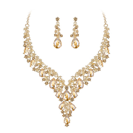 BriLove Wedding Bridal Necklace Earrings Jewelry Set for Women Champagne