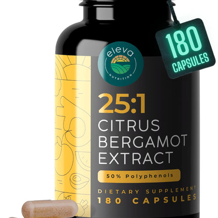 Citrus Bergamot Extract 1000mg Capsules — Natural 25:1 Citrus Bergamot Supplement with 50% Polyphenols and Black Pepper Extract — Natural Formula Vegan and Non-GMO — 180 Capsules