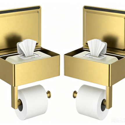 FORIOUS Toilet Paper Holder with Shelf, Wall-Mounted Modern Wipes Dispenser