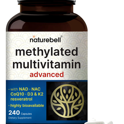 Methylated Multivitamin for Men and Women, 240 Capsules | 27-in-1 Formula with Vitamins B Complex, C, D3, K2, NAD, NAC, CoQ10, Resveratrol, Magnesium, Zinc & More | Daily Essential Vitamins