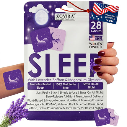 ZOVIRA Sleep Patches for Adults - Melatonin Free | Magnesium, Lavender & Ashwagandha | Non-Habit Forming Transdermal Sleep Aid | Hypoallergenic | 28 Count - Pack of 1