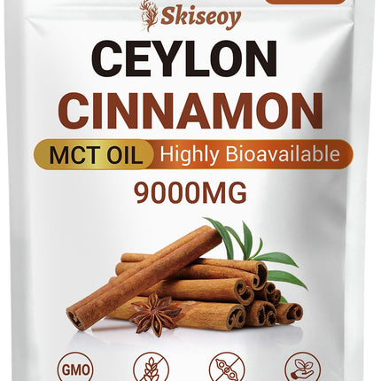 Skiseoy Premium Ceylon Cinnamon Softgels with MCT Oil, Energy & Metabolism Support, Antioxidant Boost, Highly Bioavailable Herbal Extract, Non-GMO & Gluten-Free, Vegan Friendly, 300 Softgels