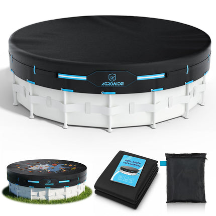 AGROAIDE Pool Cover 12ft Round, Upgraded Tear Resistance & Seamless Side Design, Above Ground Pool Cover with Metal Buckle Straps, All Season Protection - Snug Fit & Easy Set