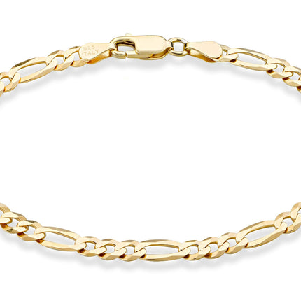 Miabella 18K Gold Plated Sterling Silver Italian 5mm Diamond-Cut Figaro Chain Bracelet for Women Men, 925 Made in Italy (Length 8 Inches)