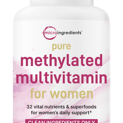 Micro Ingredients Pure Methylated Multivitamin for Women, 240 Capsules | 32-in-1 Formula with Vitamin B, C, D + Iron, Methylfolate & More | Supports Women 's Daily Wellness | Filler Free, Non-GMO