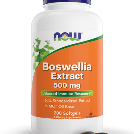 Now Boswellia Serrata Extract 500 mg, 200 Softgels - Gum Resin in MCT Oil Base - Herbal Supplement