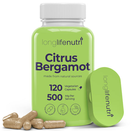 LongLifeNutri Citrus Bergamot Extract 500mg - 120 Vegetarian Capsules, 40% Polyphenolic Flavanones, 4-Month Supply, Plant-Based Anti-Oxidant, Tested, Made in USA