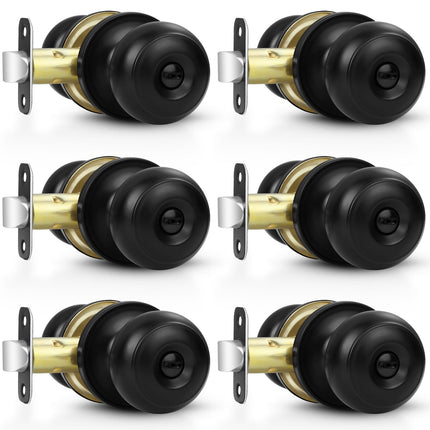 Estmoon 6 Pack Door Knobs, Matte Black Privacy Door Knob with Lock, Keyless Door Handle with Lock for Bedrooms/Bathrooms