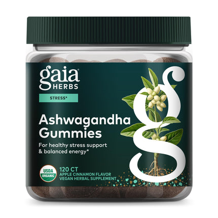 Gaia Herbs Organic Ashwagandha Gummies - Stress Support* - Made with Cinnamon & Ginger - Gluten Free & Vegan - 120 Count (40 Servings)