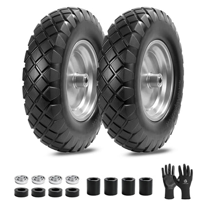 LTNICER 4.80/4.00-8" Flat-Free Tire and Wheel, 16" Solid Wheelbarrow Tires with 5/8" or 3/4" Bearings, 3-7" Centered Hub Universal Fit for Wheelbarrows/Garden Trailer/Wagons