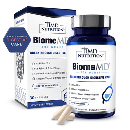 1MD Nutrition BiomeMD Probiotics for Women - Daily Prebiotics and Probiotics for Women - More Than 60 Billion CFUs, 15 Strains - Womens Probiotic to Support Urinary & Vaginal Health - 30 Capsules