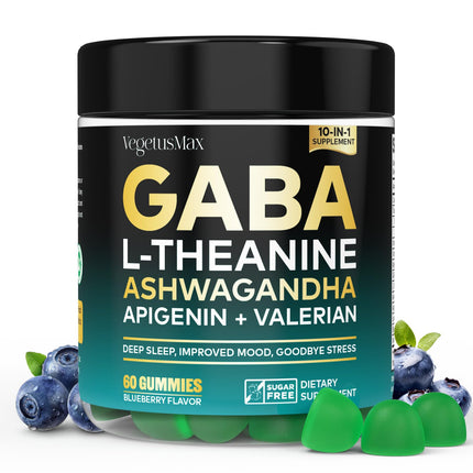 GABA Gummies 500mg for Relaxation, Calm Mood & Sleep Support, Calm Gummies with L Theanine, Ashwagandha, Magnesium, Vitamins D3, B6, GABA Supplement for Adult, Blueberry 60 Count (Pack of 1)