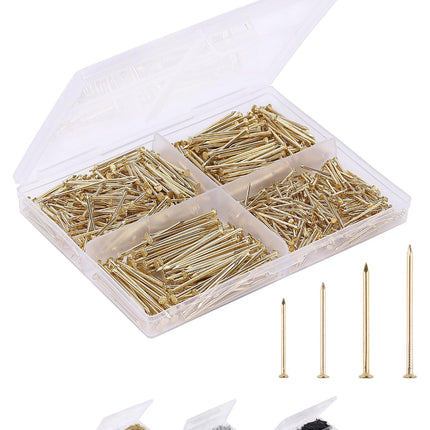 Mr. Pen- Nail Assortment Kit, 600 Pcs, 4 Sizes, Gold Picture Hangers