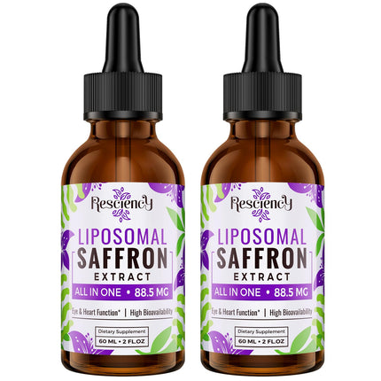 Resciency Liposomal Saffron Supplements Drops 88.5mg – High Bioavailability Liquid Saffron Extract for Mood Support, Energy, Focus & Vision with Ashwagandha, Magnesium, Zinc, B12 & D3, 4 fl oz