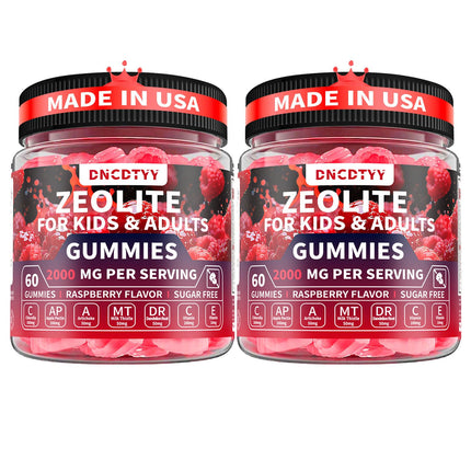 Zeolite Detox for kids & Adult Sugar Free Zeolite Detox Gummies with Chlorella, Apple Pectin, Artichoke, Milk Thistle, Dandelion, Vitamin C & E for Immune & Gut 60 Counts Raspberry Flavor, 2 Packs