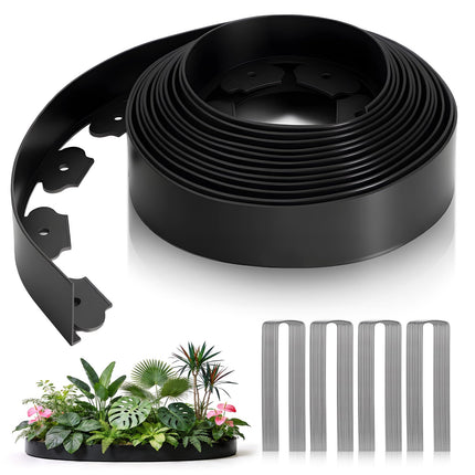 2" Tall 40ft No-Dig Flexible Plastic Garden Edging Kit with 40 Metal Spikes
