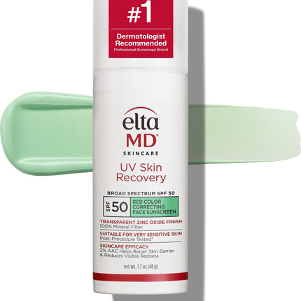 EltaMD UV Skin Recovery Green Tinted 100% Mineral Sunscreen, SPF 50, 1.7 oz