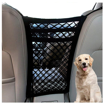 DYKESON Pet Barrier Dog Car Net Barrier with Car Mesh Organizer Baby Stretchable Storage Bag Universal for Cars, SUVs -Easy Install,Safer to Drive with Pets and Children, 3 Layer S