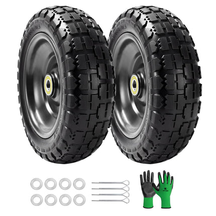 Parts Camp Replace Gorilla Cart Wheels 10" Flat-free Solid Tire and Wheel Replacement 4.10/3.50-4 tire for Hand Truck Wagon Garden Dolly Trolley With 5/8" Axle Bore Hole 2.2" Offset Hub 2-Pack