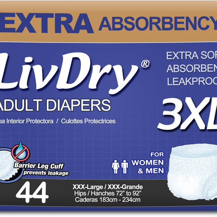 LivDry Adult Incontinence Underwear, Extra Absorbency Adult Diapers, Leak Protection (XXX-Large (44 Count))