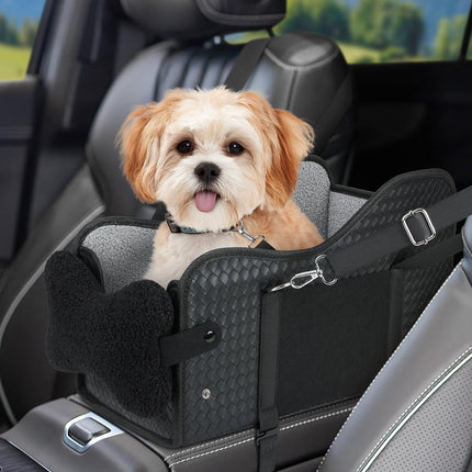 Vokvaktak Center Console Dog Car Seat, Pet Car Seat, Armrest Middle Console Booster Travel Carrier for Small Dogs and Cats(Black Leather)