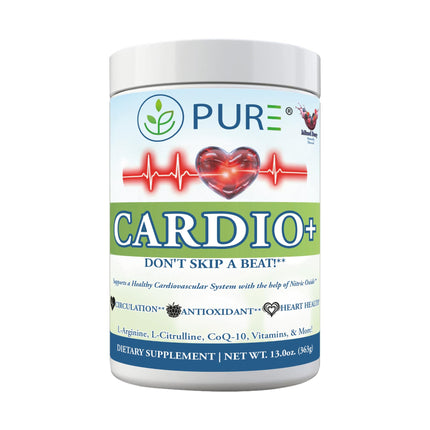 PURE® Cardio+ Nitric Oxide Heart & Circulation Support - 5000mg L-Arginine & 1000mg L-Citrulline - Mixed Berry, 30 Servings Powder, 363 Grams - CoQ10 Beet Root - High Potency Cardiovascular Formula