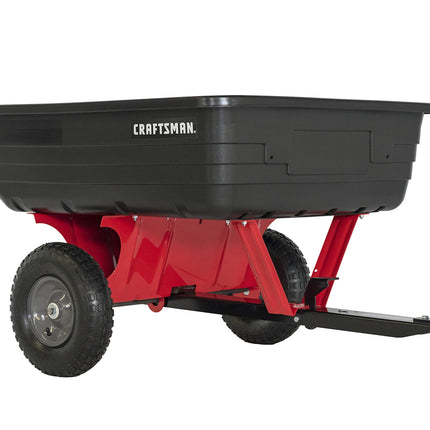 Craftsman Tow Poly Dump Cart for Lawn Tractors and ATVs, 350 lb Load Capacity, 10 Cu Ft Lawn and Garden Utility Trailer