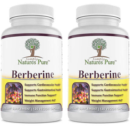 Simply Natures Pure Premium Berberine HCl 500mg - 120 Capsules - Cardiovascular Gastrointestinal Immune Support - Chromium Cinnamon (Pack of 2)