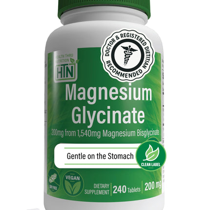 Magnesium Glycinate - Muscle, Nerves, Relaxation & Sleep Supplement | 200mg Elemental Magnesium Fully Reacted Chelated | Gentle on the Stomach | Non-GMO 240 Tablets | by Health Thru Nutrition